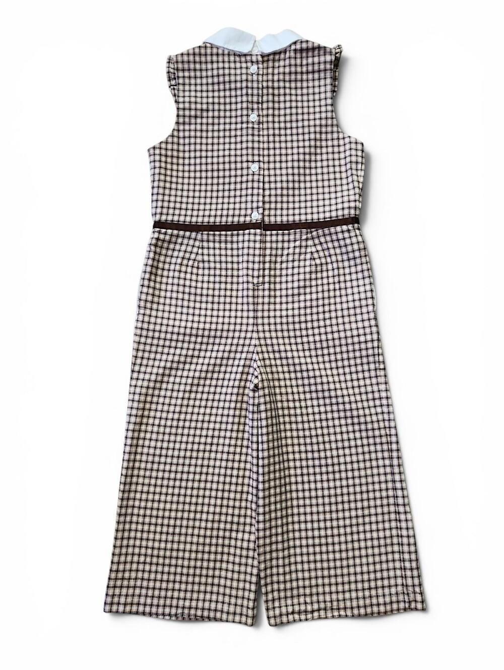 Janie and Jack Little Girls Size 5 Brown Houndstooth Jumpsuit Peter Pan Collar - Picture 5 of 15